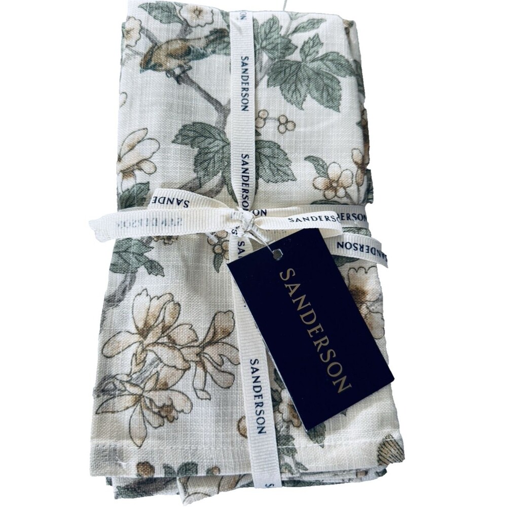 Sanderson Fabric Napkins Chiswick Grove Floral Birds 100% Cotton 20x20" Set of 8